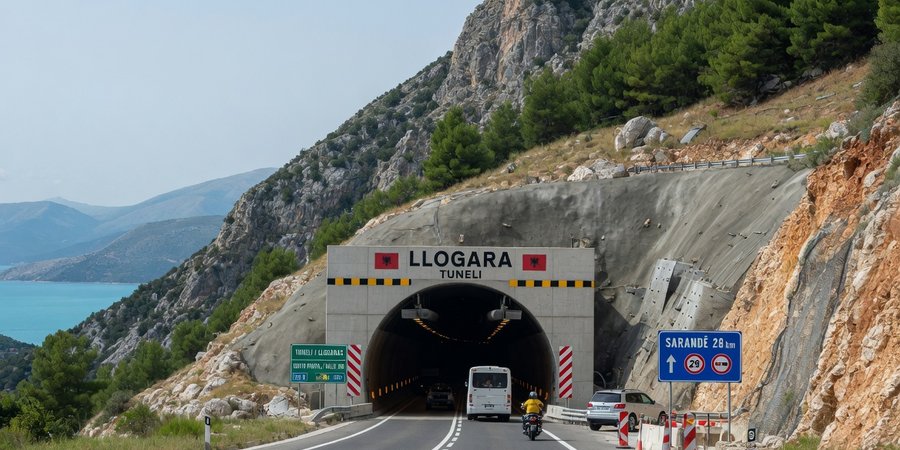 Południowy portal tunelu Llogara na drodze SH8 między Vlorą a Sarandą