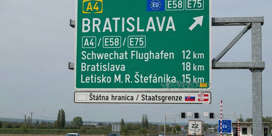 Znak autostrady A4 między Wiedniem a Bratysławą na granicy słowackiej