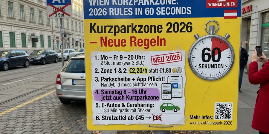 Wiedeńska ulica z biletem Parkschein włożonym za szybę auta